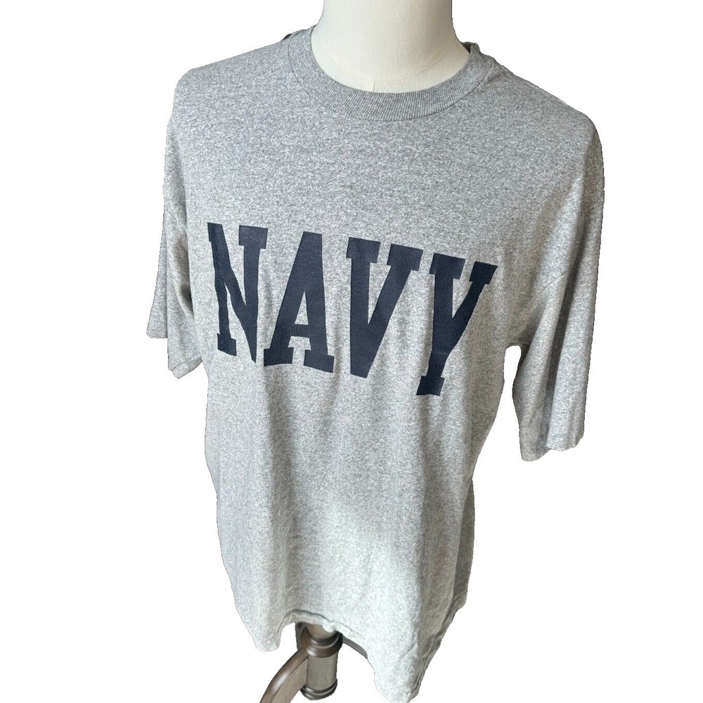 Naval Academy Gift Shop Mens Navy Graphic Tee Shirt Made USA Mens Large Vintage